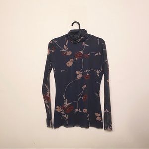 Ganni mesh floral turtleneck